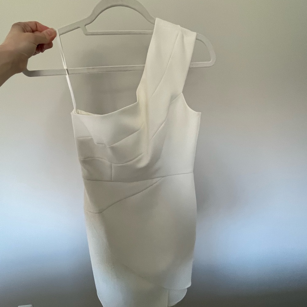 BCBG One-Shoulder Cream Sculpted Cocktail Dress